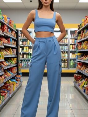Banana Republic Factory Light Blue Wide-Leg Cargo Pants